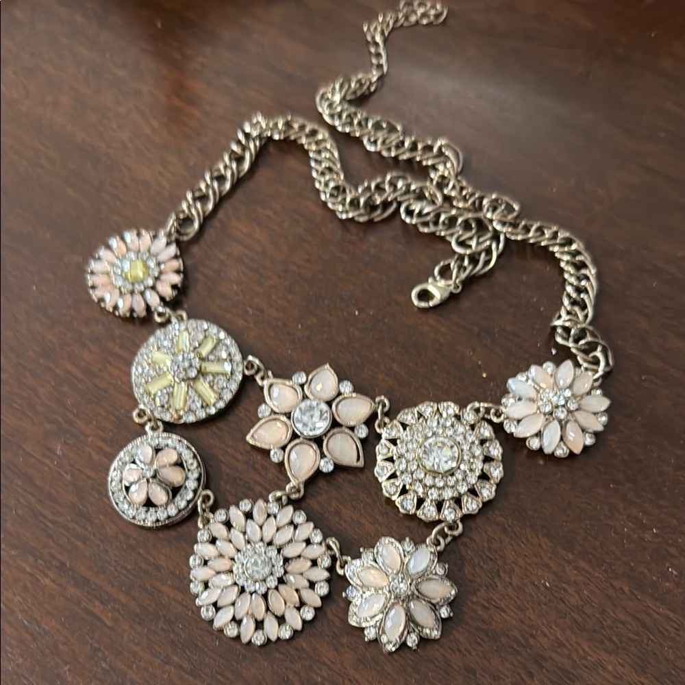 J. Crew Gold and Pink Floral Necklace